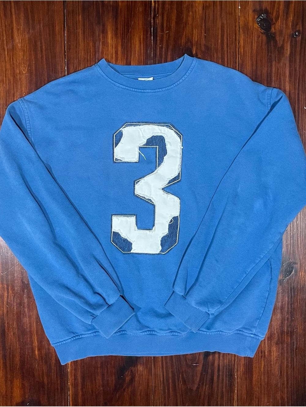 Urban Outfitters Blue Crewneck Sweater with White Number 3